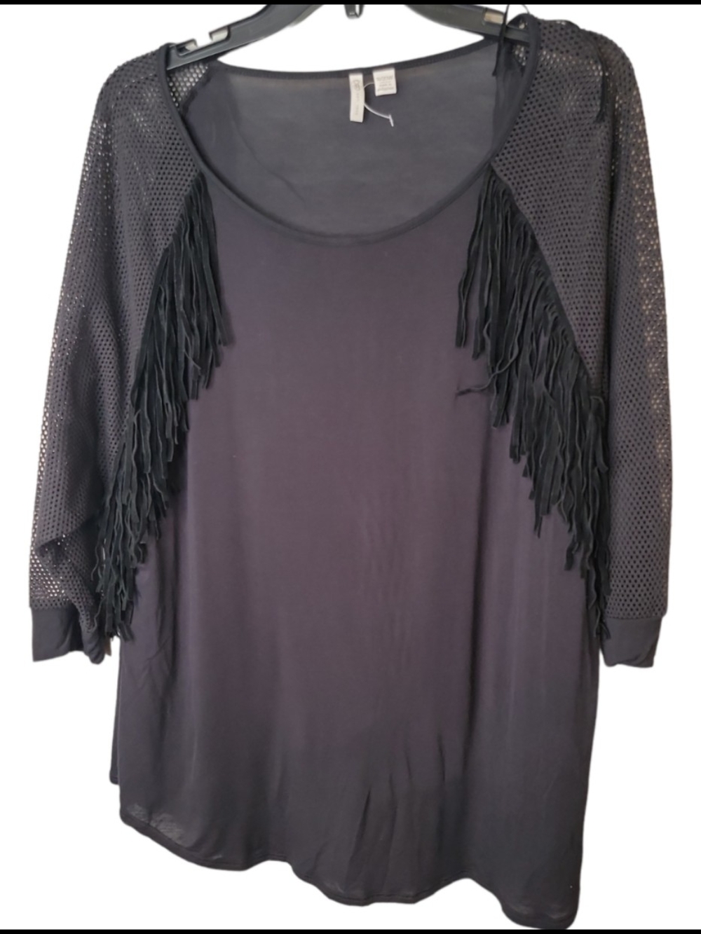 Cato's Black Fringe Mesh Sleeve Tunic